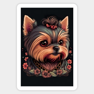 Super Cute Yorkshire Terrier Puppy Portrait - Japanese style Sticker